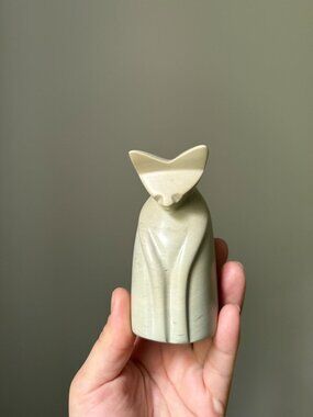 Atomic Cat Figurine Sculpture Handcarved 2x4" Kenyan Soapstone